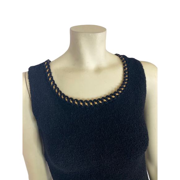 Betsey Johnson Luxe boucle black dress gold braided trim virgin wool size medium - Picture 5 of 12